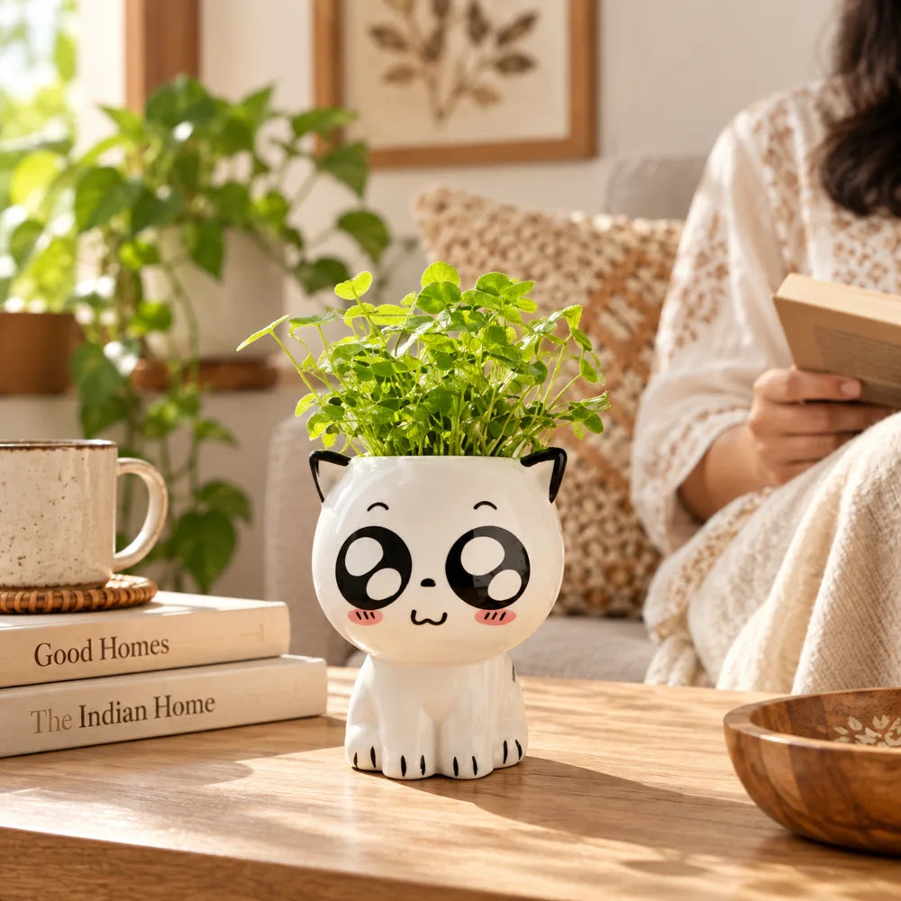 Cute Cat Ceramic Planter Pot – Kawaii Cartoon Cat Flower Pot for Home & Desk Decor