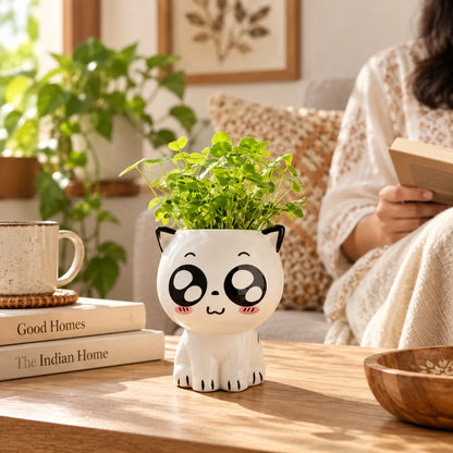 Cute Cat Ceramic Planter Pot – Kawaii Cartoon Cat Flower Pot for Home & Desk Decor