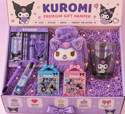 Kuromi Kawaii Gift Hamper – Stationery, Hot Water Bag, Stickers, Glass For Kuromi Fans