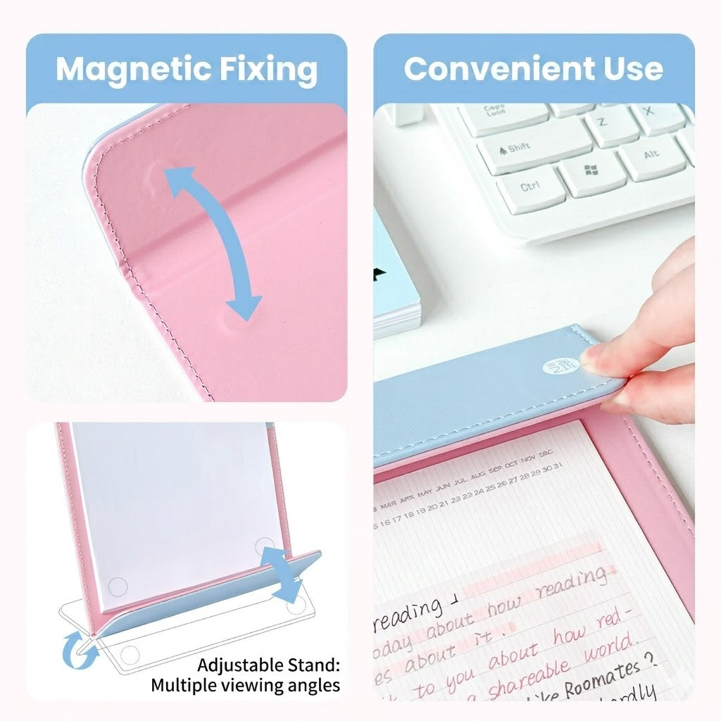 A4 Magnetic Clipboard Folder with Faux Leather Cover – Pastel Pink & Blue Paper Holder, Study Writing Board for Students, Office & School