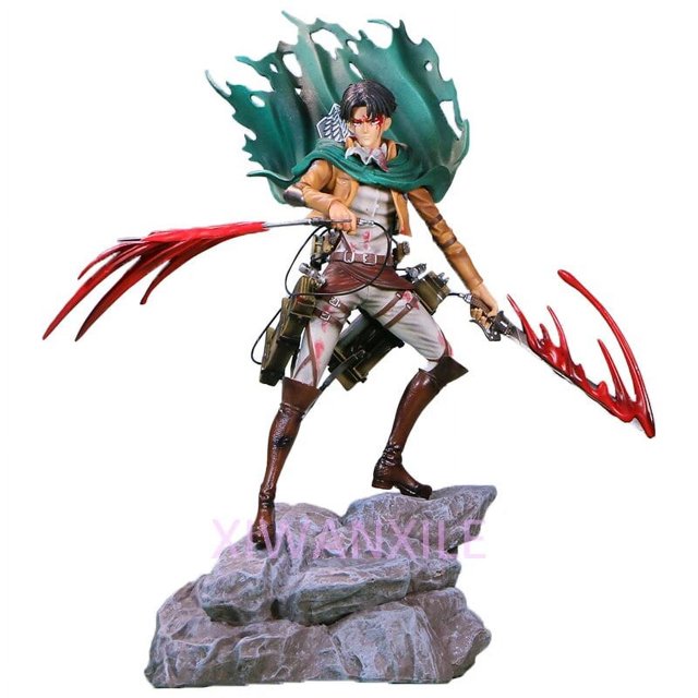 Attack on Titan Levi Ackerman Resin Statue Figure with Blood Effect & Rock Base | Captain Levi Survey Corps Anime Collectible Action Figure | Premium AOT Display Model for Collectors & Gifts