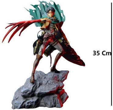 Attack on Titan Levi Ackerman Resin Statue Figure with Blood Effect & Rock Base | Captain Levi Survey Corps Anime Collectible Action Figure | Premium AOT Display Model for Collectors & Gifts