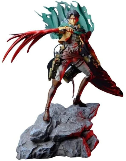 Attack on Titan Levi Ackerman Resin Statue Figure with Blood Effect & Rock Base | Captain Levi Survey Corps Anime Collectible Action Figure | Premium AOT Display Model for Collectors & Gifts