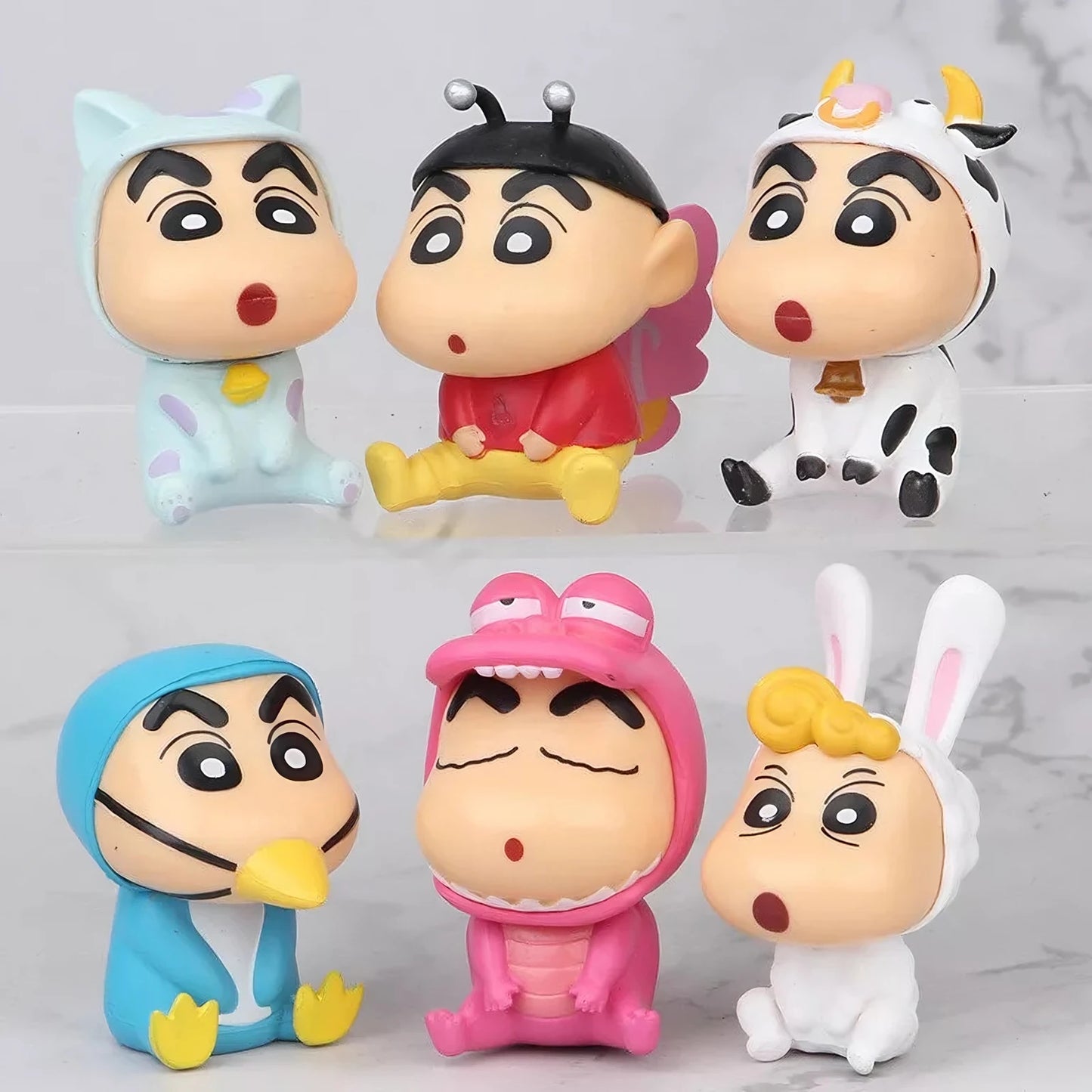 Crayon Shin Chan Animal Costume PVC Mini Action Figure Set of 6 | Cute Shinchan Collectible Figurines | Anime Desk Decor | Kawaii Toy Gift for Kids & Fans
