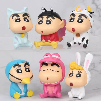 Crayon Shin Chan Animal Costume PVC Mini Action Figure Set of 6 | Cute Shinchan Collectible Figurines | Anime Desk Decor | Kawaii Toy Gift for Kids & Fans