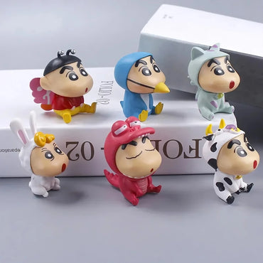 Crayon Shin Chan Animal Costume PVC Mini Action Figure Set of 6 | Cute Shinchan Collectible Figurines | Anime Desk Decor | Kawaii Toy Gift for Kids & Fans