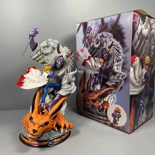 Naruto Minato Namikaze vs Kurama & Shinigami Resin Statue | Fourth Hokage Anime Action Figure | Naruto Shippuden Premium Collectible Display Model