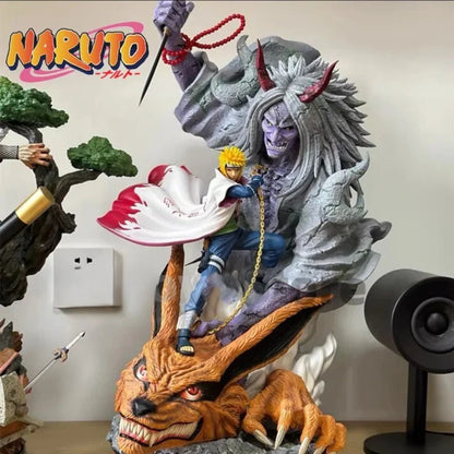 Naruto Minato Namikaze vs Kurama & Shinigami Resin Statue | Fourth Hokage Anime Action Figure | Naruto Shippuden Premium Collectible Display Model