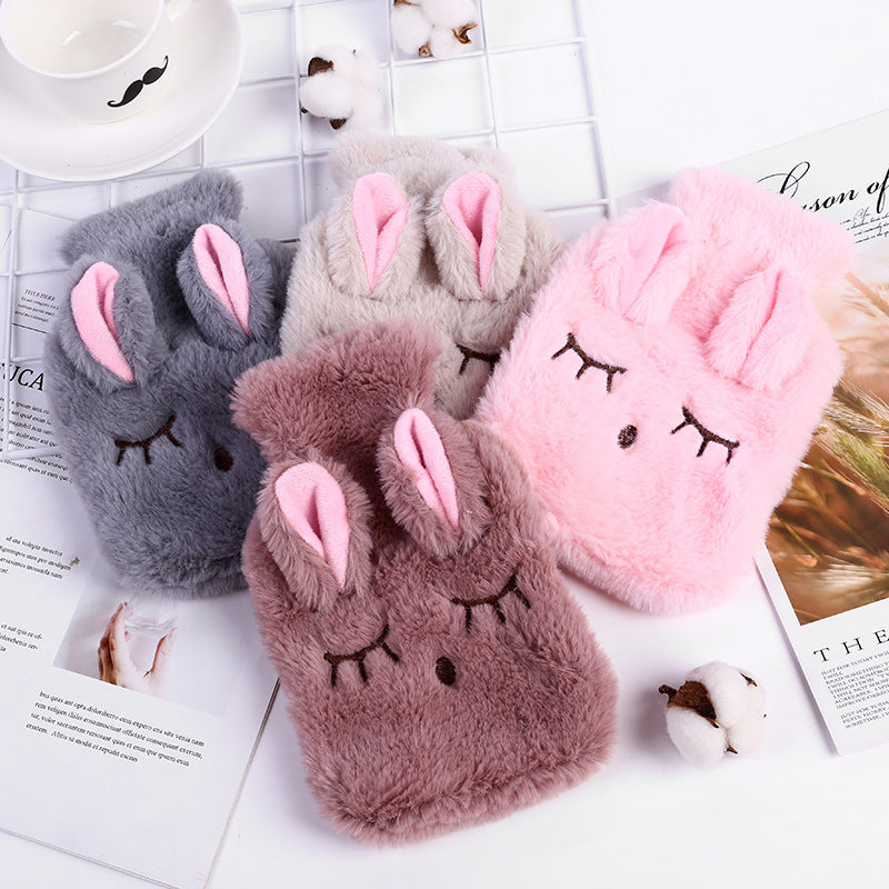 Kawaii Bunny Plush Hot Water Bottle 500ml – Cute Soft Fur Warm Water Bag for Pain Relief, Winter Heating & Cozy Comfort
