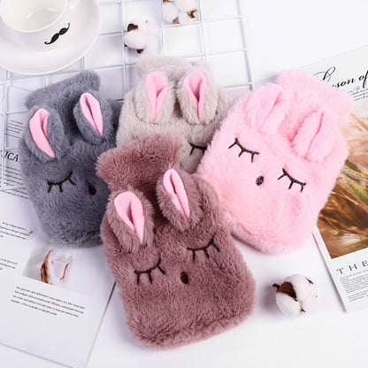 Kawaii Bunny Plush Hot Water Bottle 500ml – Cute Soft Fur Warm Water Bag for Pain Relief, Winter Heating & Cozy Comfort