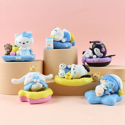 Sleeping Kawaii Character Mini PVC Figurine Set of 6 – Cute Sanrio-Inspired Anime Desk Decor | Mini Collectible Toy Set for Kids & Gifts