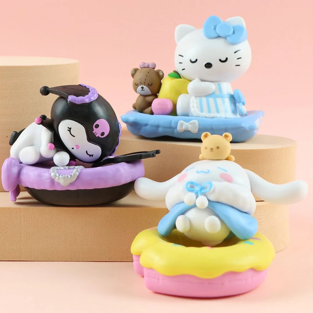 Sleeping Kawaii Character Mini PVC Figurine Set of 6 – Cute Sanrio-Inspired Anime Desk Decor | Mini Collectible Toy Set for Kids & Gifts