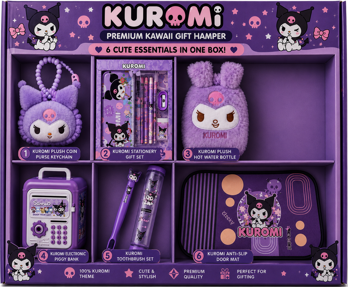 Kuromi Ultimate Kawaii Gift Hamper – 6 Premium Essentials Box