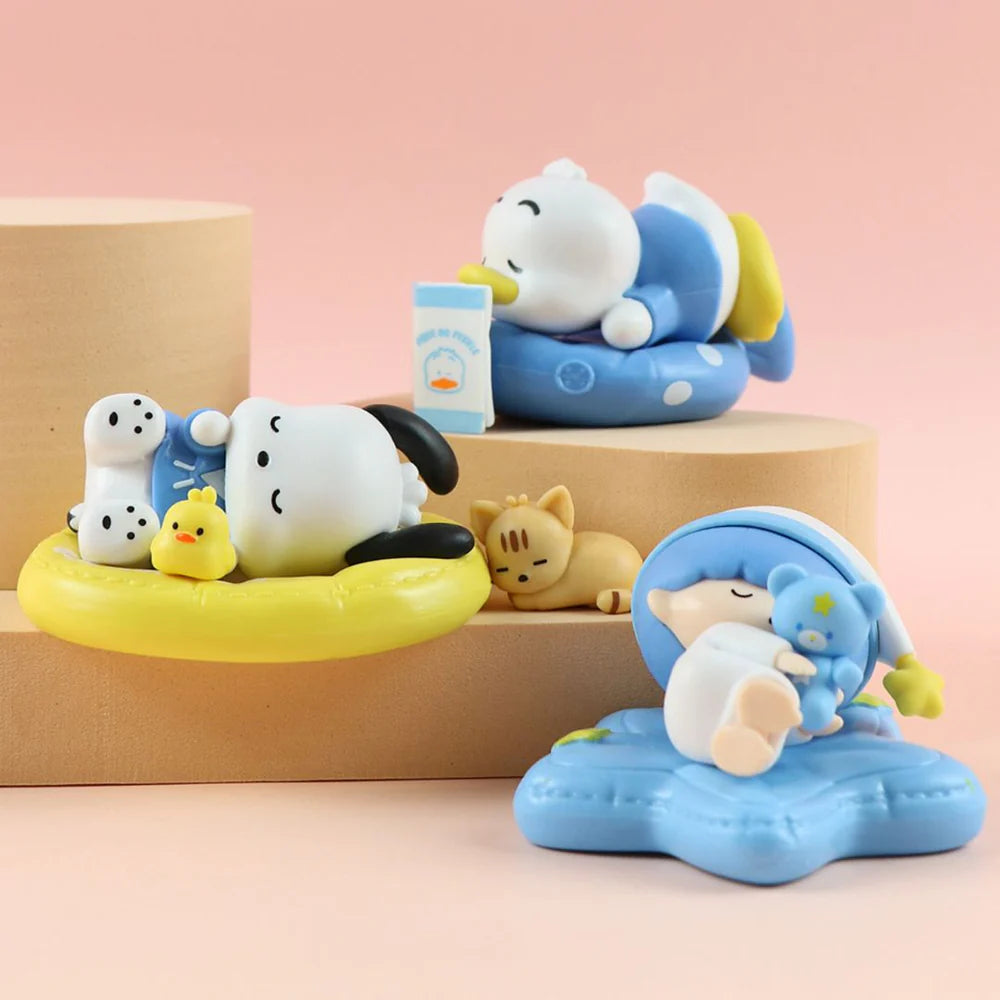 Sleeping Kawaii Character Mini PVC Figurine Set of 6 – Cute Sanrio-Inspired Anime Desk Decor | Mini Collectible Toy Set for Kids & Gifts