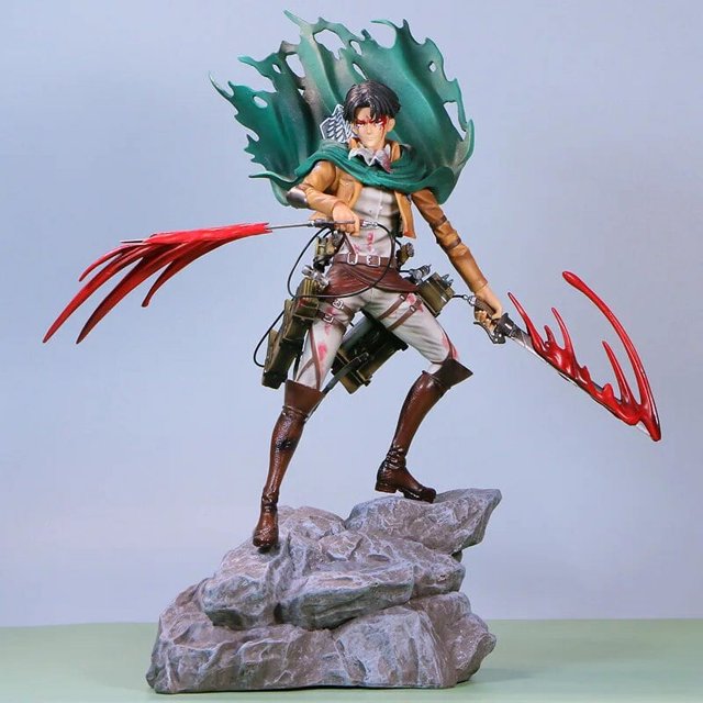 Attack on Titan Levi Ackerman Resin Statue Figure with Blood Effect & Rock Base | Captain Levi Survey Corps Anime Collectible Action Figure | Premium AOT Display Model for Collectors & Gifts