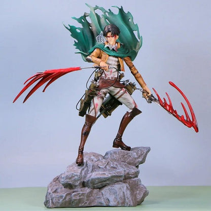 Attack on Titan Levi Ackerman Resin Statue Figure with Blood Effect & Rock Base | Captain Levi Survey Corps Anime Collectible Action Figure | Premium AOT Display Model for Collectors & Gifts