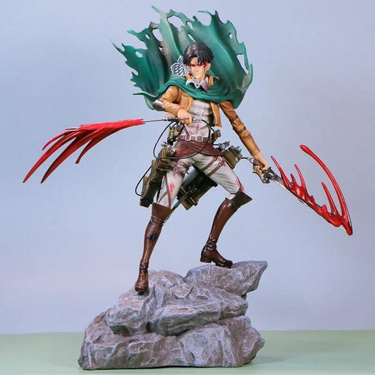 Attack on Titan Levi Ackerman Resin Statue Figure with Blood Effect & Rock Base | Captain Levi Survey Corps Anime Collectible Action Figure | Premium AOT Display Model for Collectors & Gifts