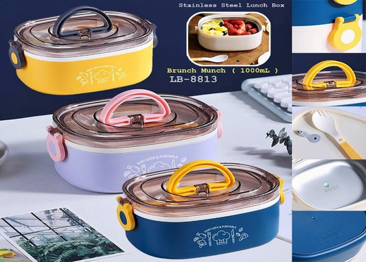 Oval double-layer stainless steel lunch box student lunch box portable adult canteen office insulation lunch box