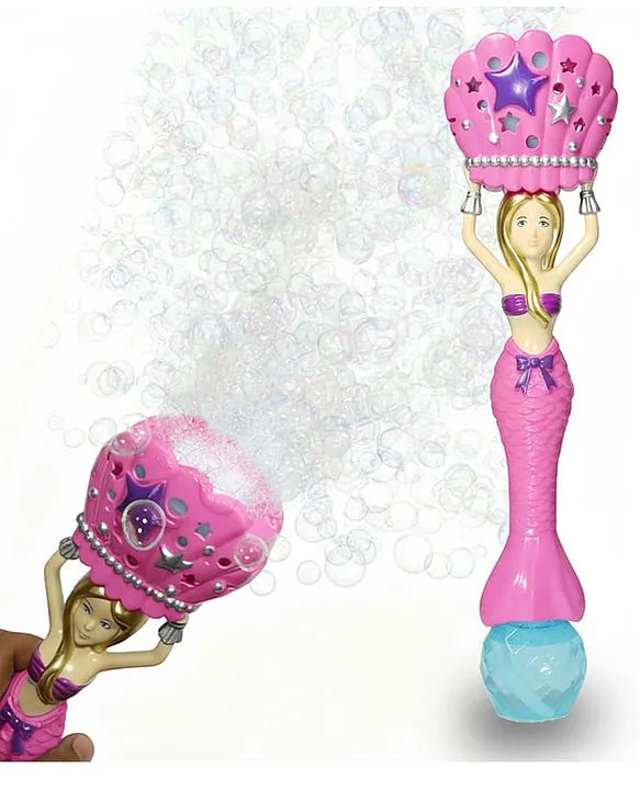 Mermaid Bubble Blower Toy for Kids – Pink Princess Mermaid Bubble Maker with Crown Design, Automatic Bubble Blowing Toy, 35 cm