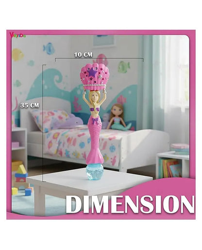 Mermaid Bubble Blower Toy for Kids – Pink Princess Mermaid Bubble Maker with Crown Design, Automatic Bubble Blowing Toy, 35 cm
