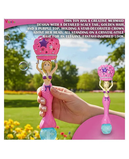 Mermaid Bubble Blower Toy for Kids – Pink Princess Mermaid Bubble Maker with Crown Design, Automatic Bubble Blowing Toy, 35 cm