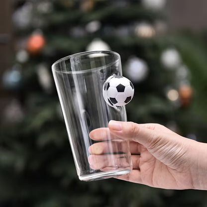 Football Handle Glass 550ml | Unique Soccer Ball Grip Drinking Glass for Cold Drinks, Juice & Mocktails