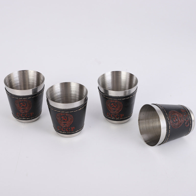Premium 30ml Stainless Steel Shot 4 Glass Set with Leather Case | Portable Travel Shot Cups for Whiskey, Vodka & Outdoor Camping