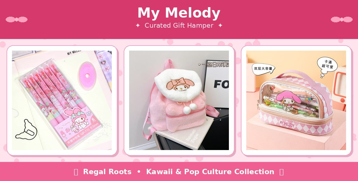 My Melody 3-in-1 Study Essentials Gift Hamper (Plush Backpack, Pencil Pouch &amp; 6-Piece Pen Set)