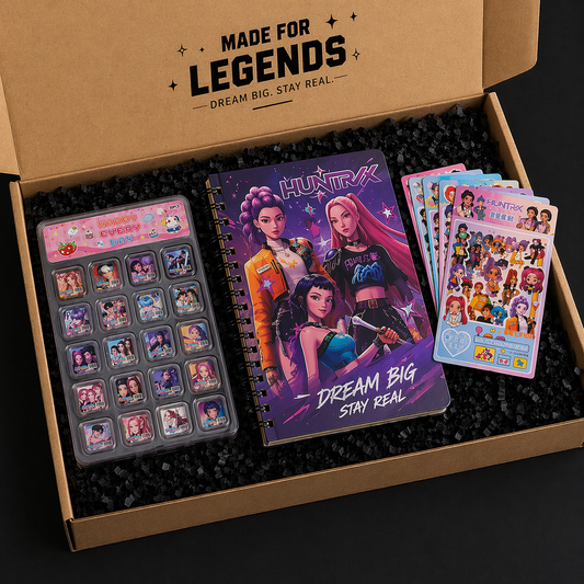 K-Pop Style Premium Stationery Gift Hamper | Huntrix Notebook, Aesthetic Stickers &amp; Collectible Mini Paper Soap Box | Trendy Gift Combo