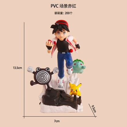Pokemon Ash Ketchum Action Figure with Pikachu, Bulbasaur & Poliwag – Anime PVC Collectible Statue | Kawaii Pokemon Figurine | Desk Decor Toy Gift