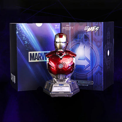 Iron Man Arc Reactor Charging Station Bust – Marvel-Inspired Mecha Desktop Fast Charging Dock | USB-C PD65W Mobile Phone Charger | Collectible Desk Display