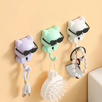 Cute Sunglasses Cat Wall Hook | Self-Adhesive Cartoon Cat Key Holder & Utility Hanging Hook for Home Decor