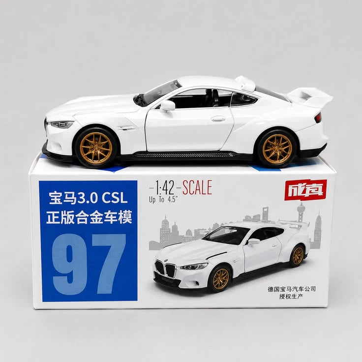 BMW 3.0 CSL Official Licensed 1:42 Scale Die Cast Model Car – Premium Metal Collectible with Opening Doors | White