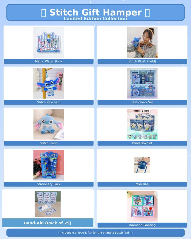 Disney Stitch Kawaii Gift Hamper – Limited Edition Stitch Gift Box with Plush Toy, Water Bottle, Stationery, Magic Water Book & Accessories