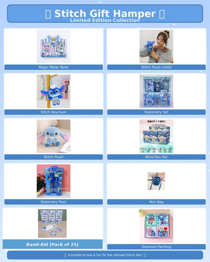 Disney Stitch Kawaii Gift Hamper – Limited Edition Stitch Gift Box with Plush Toy, Water Bottle, Stationery, Magic Water Book & Accessories