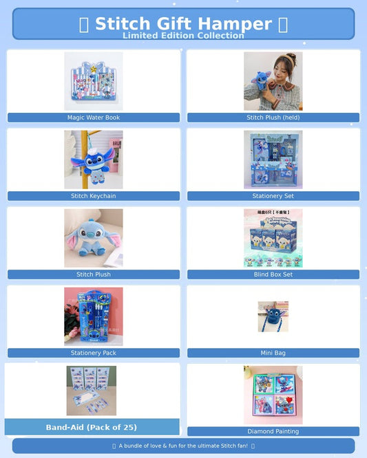 Disney Stitch Kawaii Gift Hamper – Limited Edition Stitch Gift Box with Plush Toy, Water Bottle, Stationery, Magic Water Book & Accessories