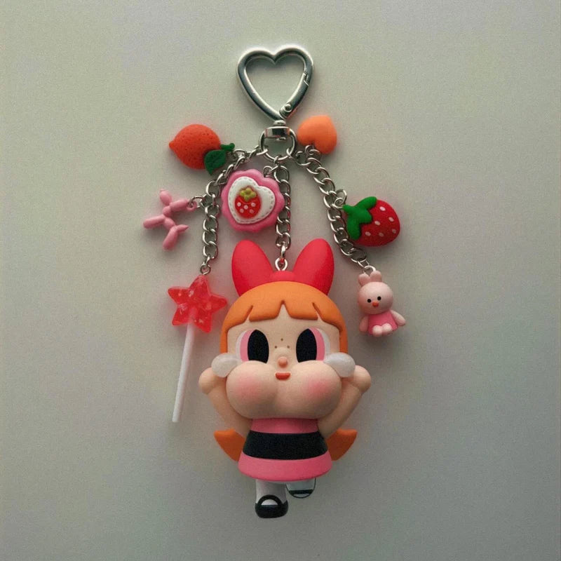 Powerpuff Girls Keychain with Box | Cute Cartoon Character Bag Charms | Blossom Bubbles Buttercup Keyrings for Kids & Girls