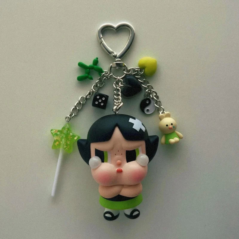Powerpuff Girls Keychain with Box | Cute Cartoon Character Bag Charms | Blossom Bubbles Buttercup Keyrings for Kids & Girls