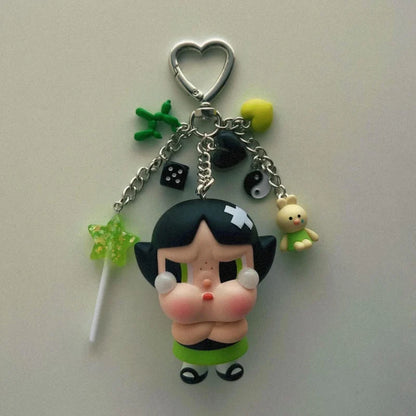 Powerpuff Girls Keychain with Box | Cute Cartoon Character Bag Charms | Blossom Bubbles Buttercup Keyrings for Kids & Girls