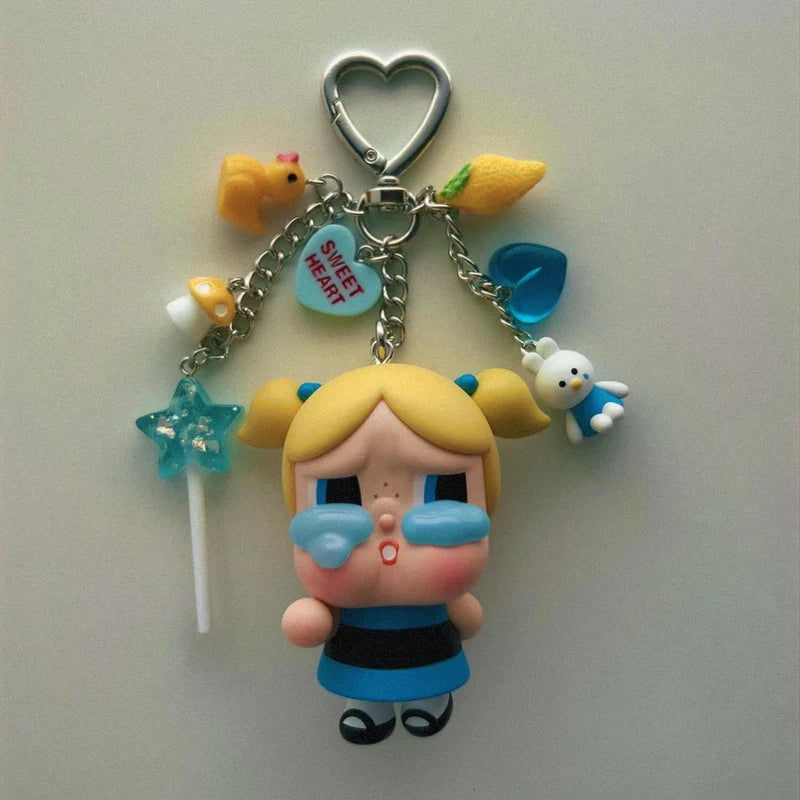 Powerpuff Girls Keychain with Box | Cute Cartoon Character Bag Charms | Blossom Bubbles Buttercup Keyrings for Kids & Girls
