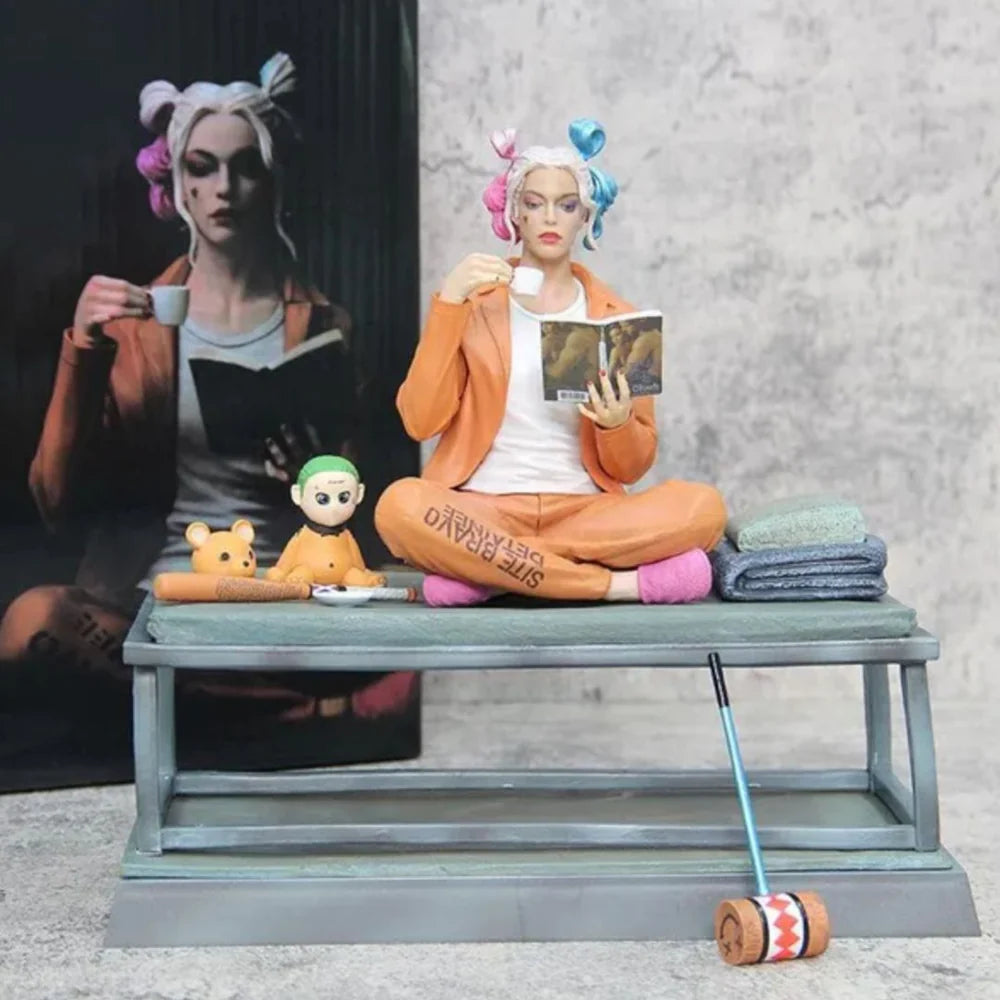 Harley Quinn Prison Cell Resin Statue | Premium DC Supervillain Collectible Figure with Jail Bench Diorama | Luxury Display Model for Home & Office Decor