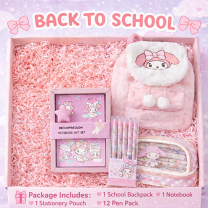 My Melody Cute Back to School Gift Hamper for Girls – Complete School Kit with Backpack, Lunch Box, Notebook & Stationery Set
