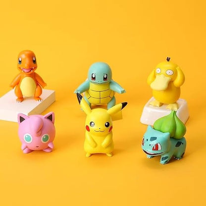 Pokemon Action Figure Set of 6 PVC Mini Collectible Toys – Pikachu, Charmander, Squirtle, Bulbasaur, Jigglypuff & Psyduck Anime Figurines for Kids, Desk Decor, Birthday Gift & Collectors