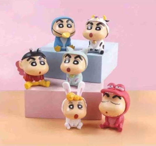 Crayon Shin Chan Animal Costume PVC Mini Action Figure Set of 6 | Cute Shinchan Collectible Figurines | Anime Desk Decor | Kawaii Toy Gift for Kids & Fans