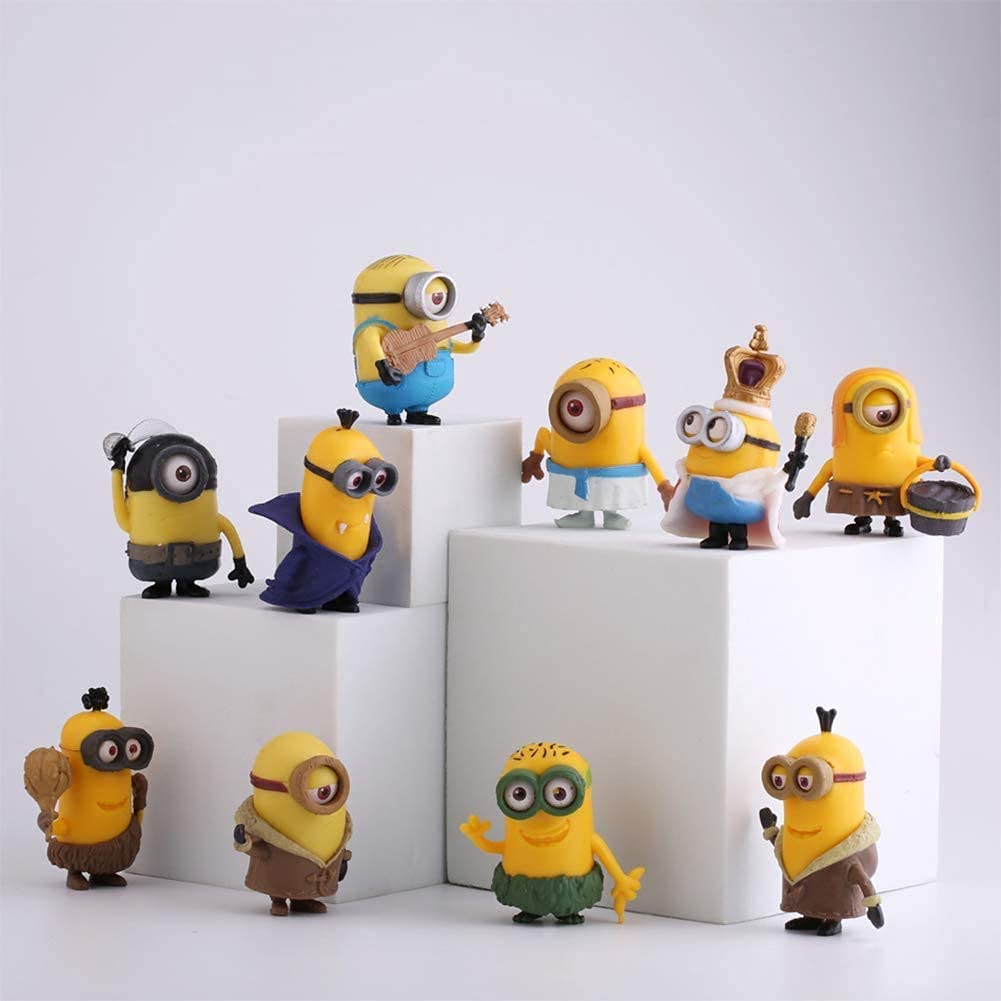 Minions PVC Action Figure Set (Pack of 10) | Mini Collectible Cartoon Figurines | Desk Decor, Cake Toppers & Kids Gift Set