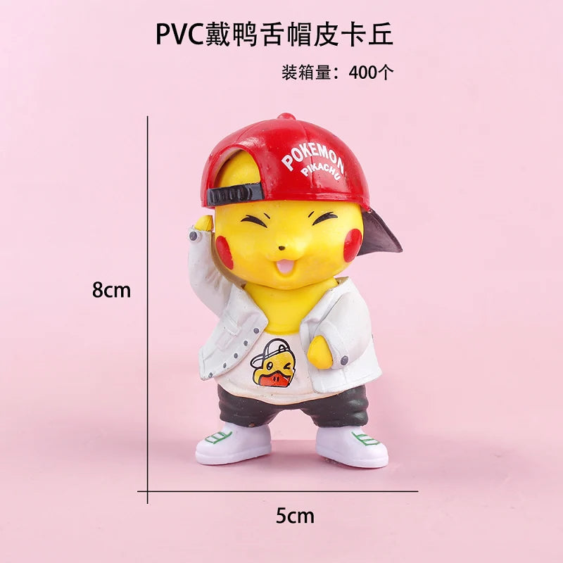 Cute Pikachu Street Style PVC Action Figure | 8cm Anime Collectible Mini Statue | Pokémon Inspired Desk Decor, Car Dashboard Showpiece & Gift for Kids
