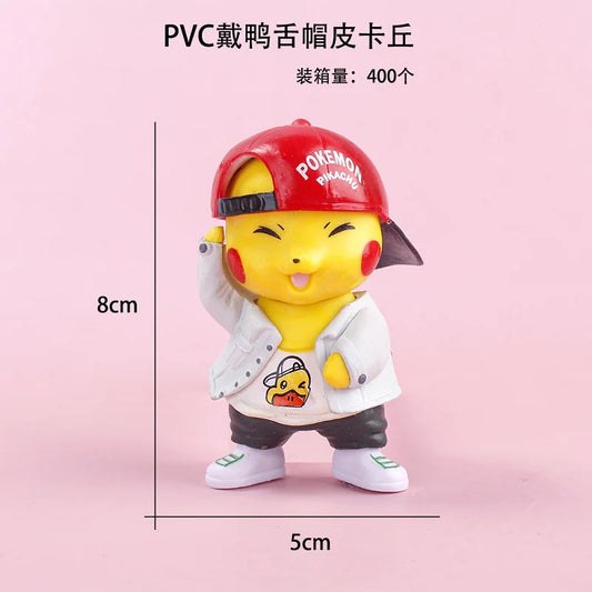 Cute Pikachu Street Style PVC Action Figure | 8cm Anime Collectible Mini Statue | Pokémon Inspired Desk Decor, Car Dashboard Showpiece & Gift for Kids