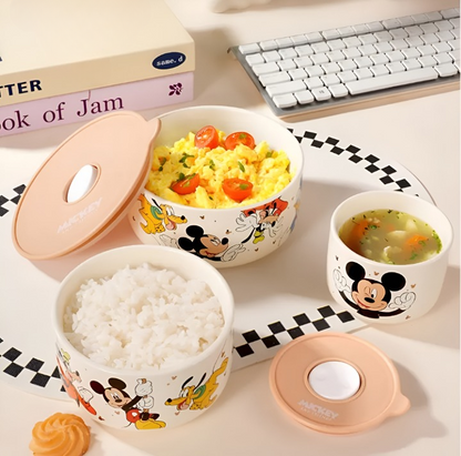 Disney Mickey Mouse Cartoon Food Storage Container Set with Lid | Microwave Safe Kitchen Storage Bowls (Set of 3)