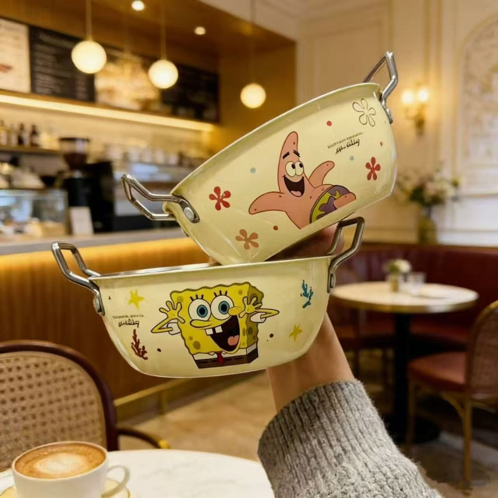 SpongeBob SquarePants Stainless Steel Serving Bowl with Side Handles – Cute Cartoon Cooking & Serving Pot (Single Piece)