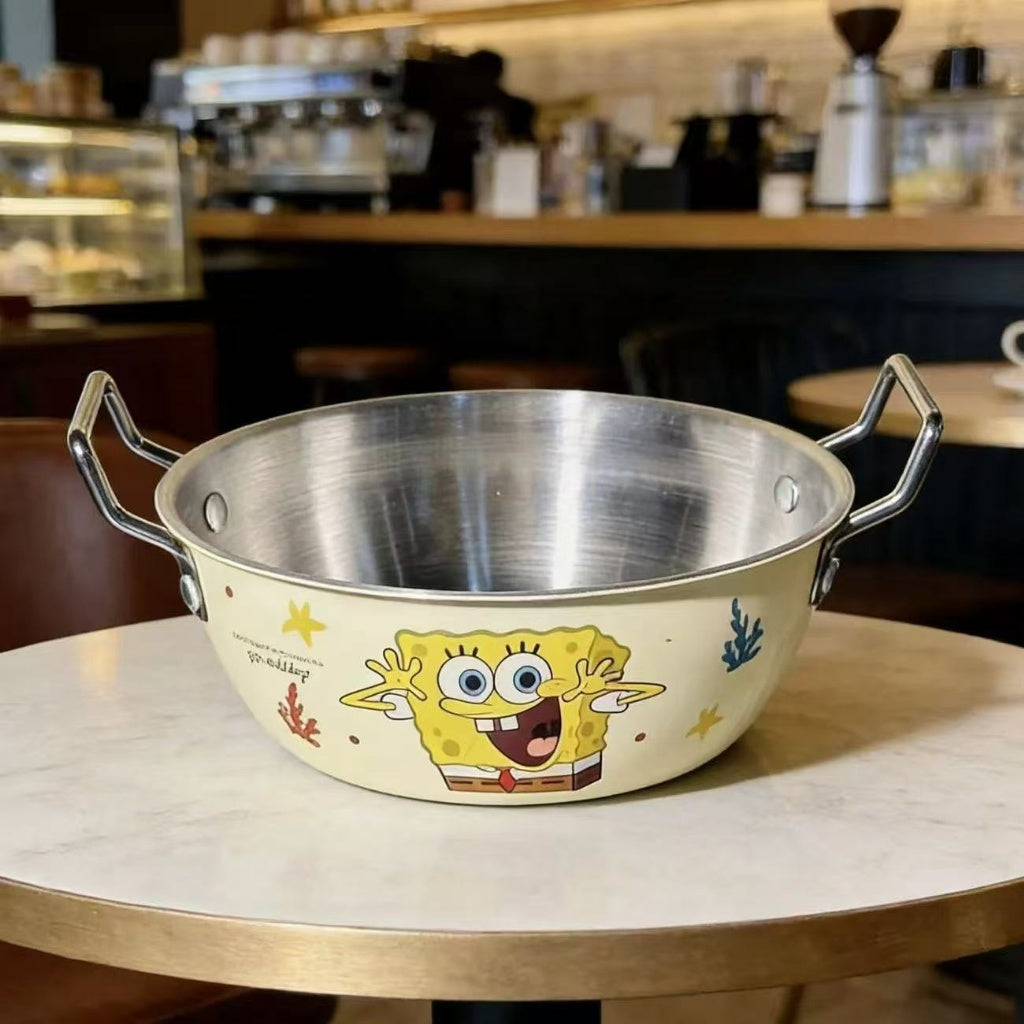 SpongeBob SquarePants Stainless Steel Serving Bowl with Side Handles – Cute Cartoon Cooking & Serving Pot (Single Piece)